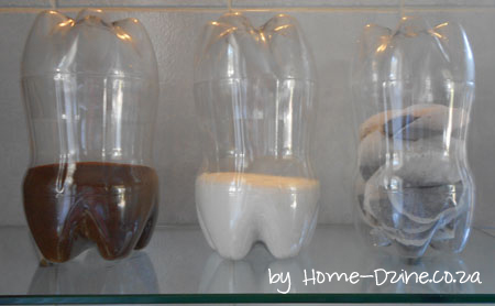 Tea, coffee, sugar containers from plastic bottles