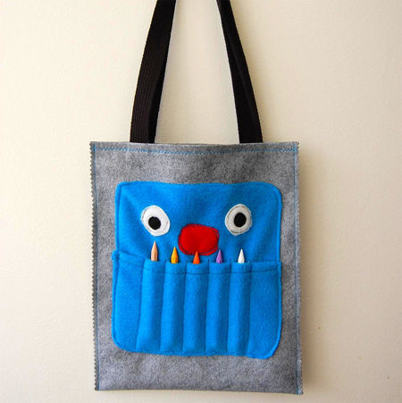 childrens crafty monster tote bag