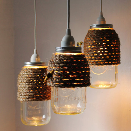 mason jar ideas light fittings wrapped with rope
