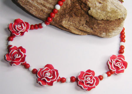 Clay rose necklace