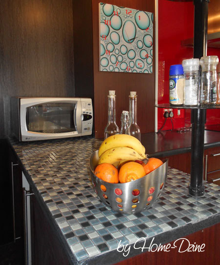 Apply mosaic tile to kitchen countertops