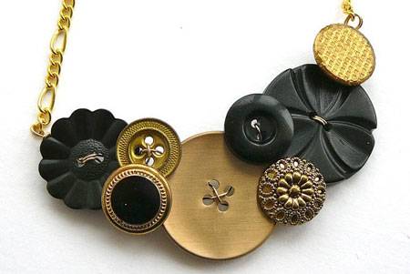 Use buttons, beads and paper to make a vintage necklace