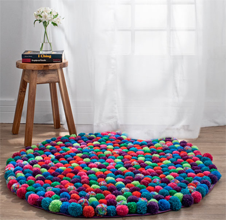 how to make a colourful pom pom rug