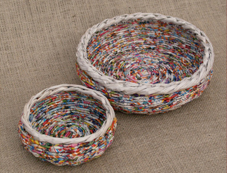 Make rolled paper 'wicker' baskets round circular baskets