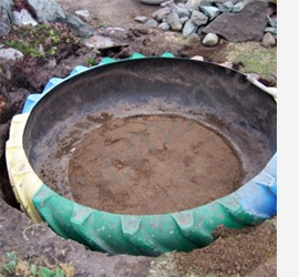 Turn an old tyre into a tranquil pond 