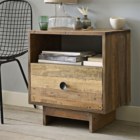 reclaimed timber wood bedside table cabinet