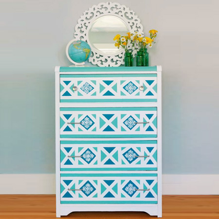 stencil chest of drawers geometric painted cabinets