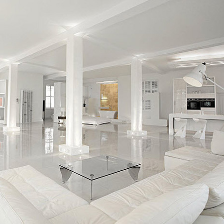white home living painted floors