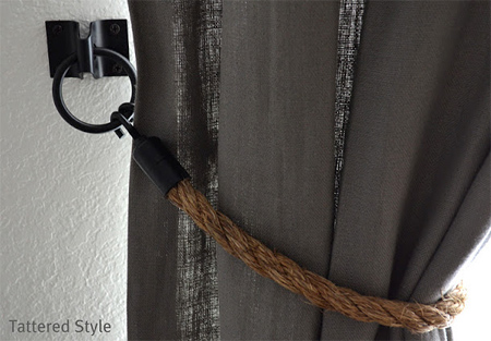 Make your own rope curtain tiebacks with hardware from builders warehouse