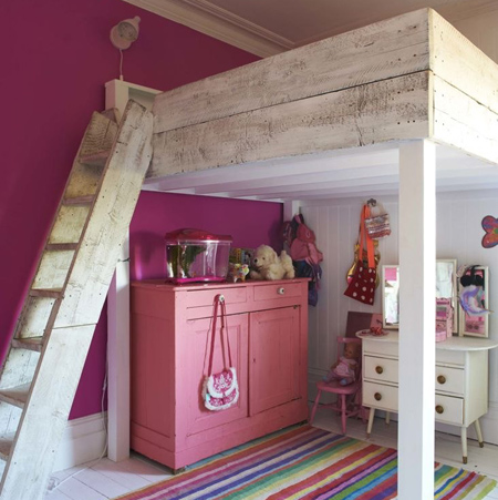 Eclectic style in vintage home timber loft bed