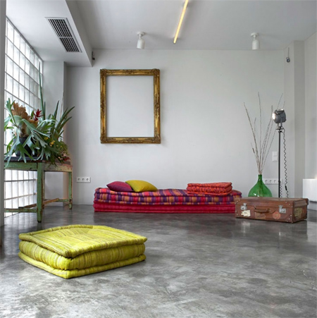 polished concrete floor in garage turned into living space