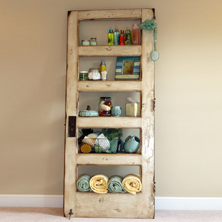 ideas and ways to repurpose upcycle recycle use old doors bathroom shelving storage unit