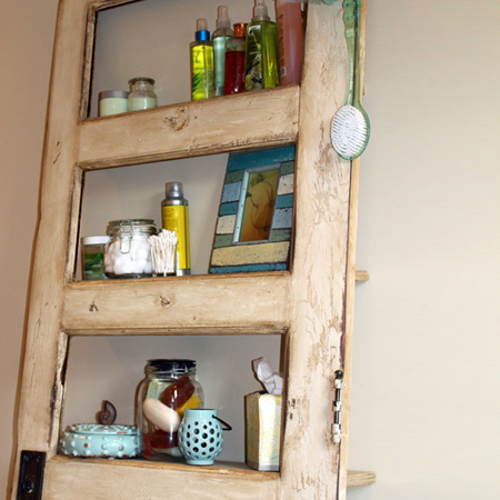 ideas and ways to repurpose upcycle recycle use old doors storage shelf for bathroom