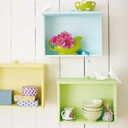 Repurpose an old drawer into wall shelf