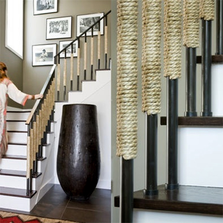 rope wrapped staircase railing bannister