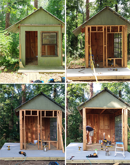 turn old hut into childrens outdoor playhouse replacing sides