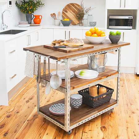 DIY mobile kitchen island or workstation steel shelving components