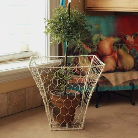 repurpose recycle reuse lampshade frame with chicken wire