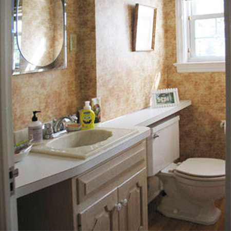 bathroom renovation revamp makeover ideas paint wall panels mosaic floor tiles