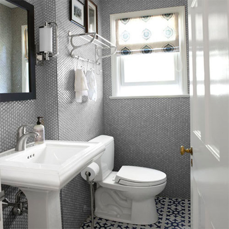 bathroom renovation revamp makeover ideas stainless steel mosaic tile moroccan-style floor tiles