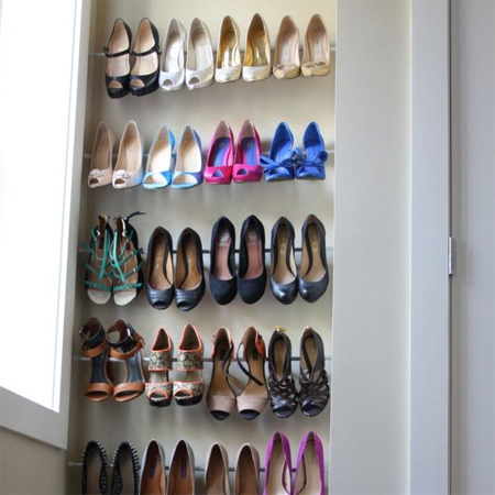 Shoe storage ideas tension rods or dowels