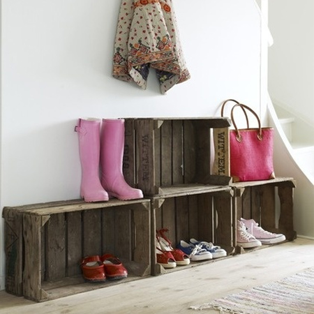 Shoe storage ideas reclaimed recycled crates