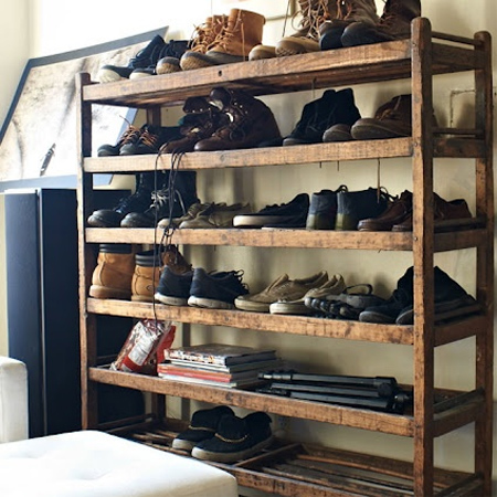Shoe storage ideas reclaimed timber shelf