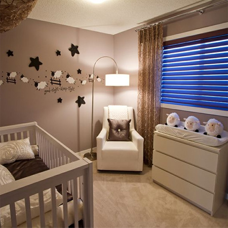 Decorate a gender-neutral nursery with a lamb or sheep theme brown beige