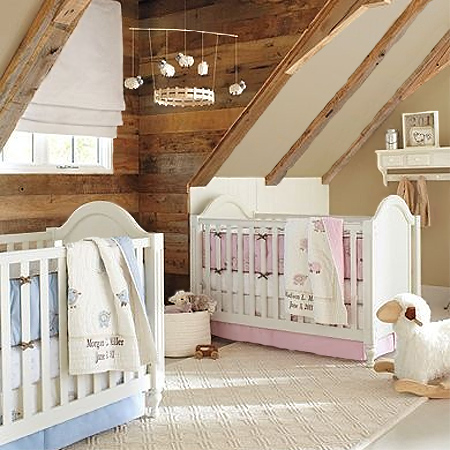 Decorate a gender-neutral nursery with a lamb or sheep theme white bedding lamp design