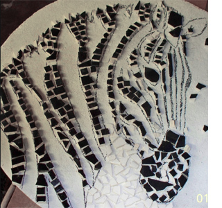 Use leftover tiles to make a mosaic tabletop zebra mosaic design