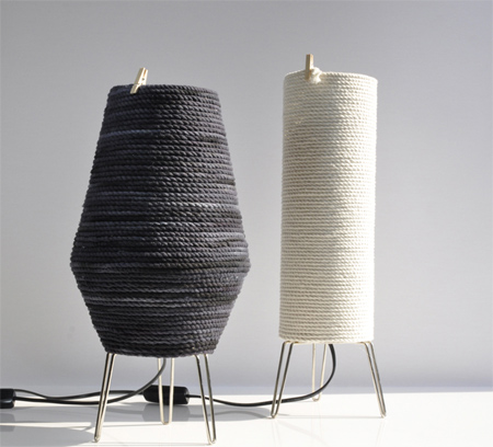 Table lamp from rope and plastic