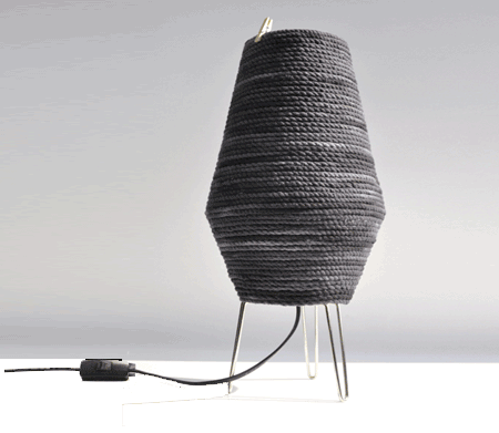 Table lamp made from rope and coke bottle 