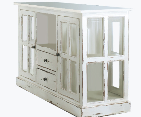Make a vintage distressed display cabinet with glass panel doors 