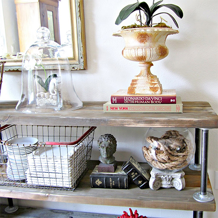 scaffolding plank reclaimed wood console display shelves