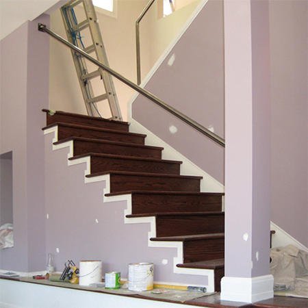 wood clad concrete steel staircase with risers and steps