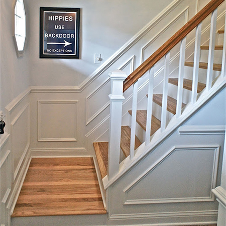 replace carpet stairs with wood cladding treads and risers