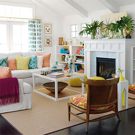 decorate bold bright colour living room interiors