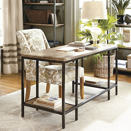 steel frame desk with wood top for diy home office ideas