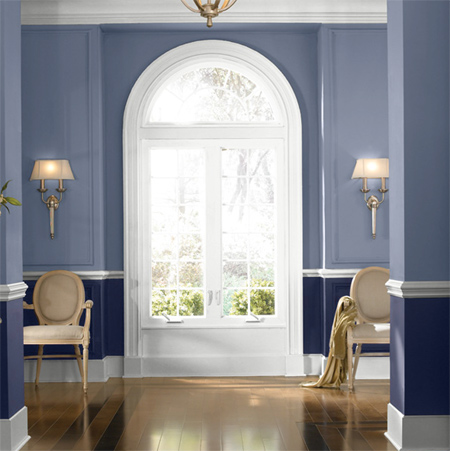 Create a dramatic entrance to your home using dark or light shades of blue - or use them both
