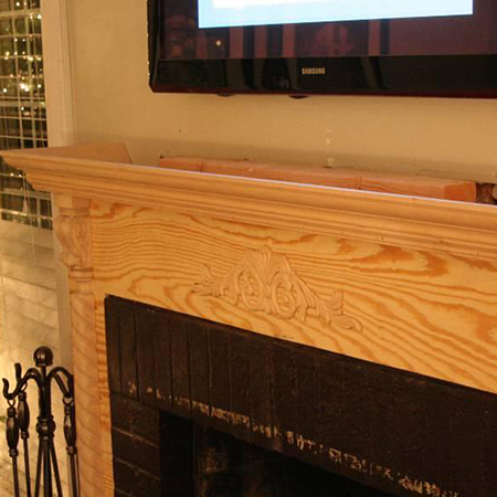 build box frame with plywood and add fireplace mantel shelf