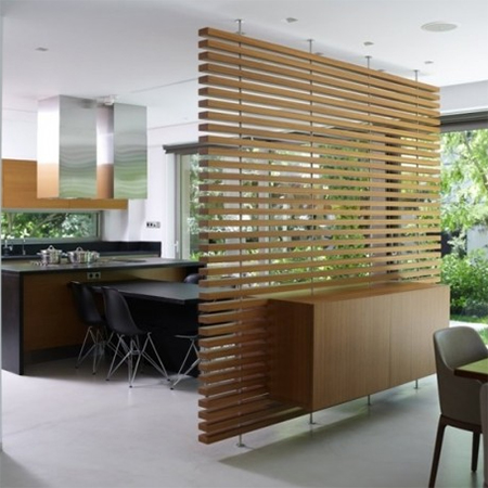 wood beam room divider partition for open plan living space