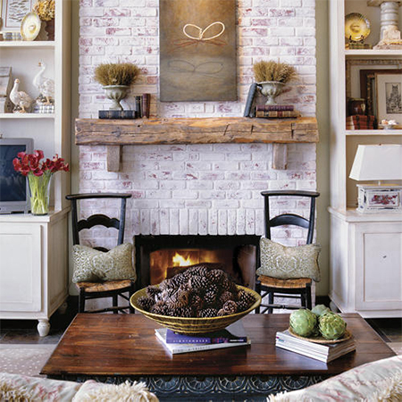 whitewashed brick surround fireplace revamp