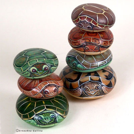 painted pebbles turtles river rock