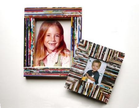 use recycled magazines to roll tubes and make picture frames for kids craft project ideas