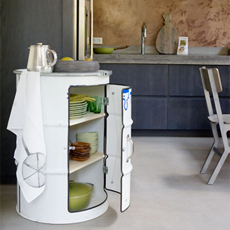 recycled steel olive oil drum for kitchen storage cabinet