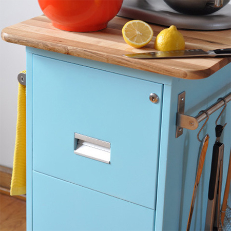 recycled steel filing cabinet becomes mobile kitchen island