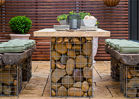 Gabion-style outdoor table set 