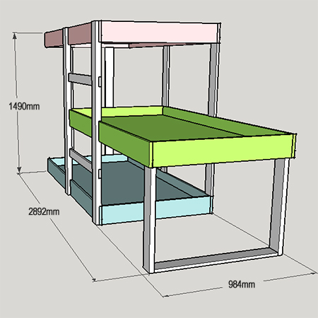 PROJECT PLANS - DIY 3-level bunk beds | Tools4Wood