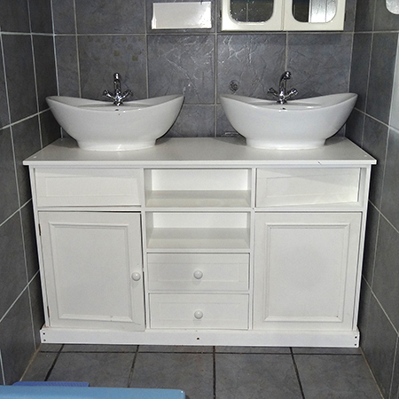 replace pedestal sink with double his and hers bathroom vanity basins