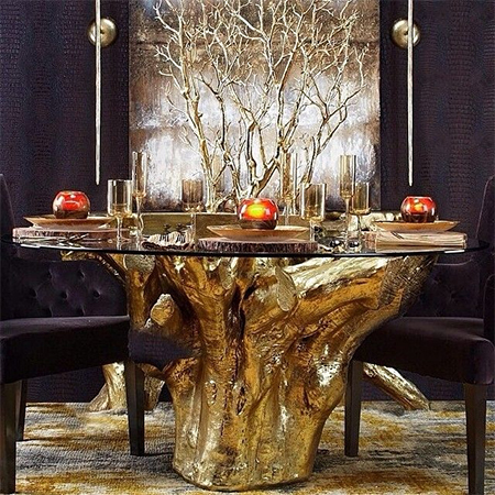 gold tree stumpdining table ideas